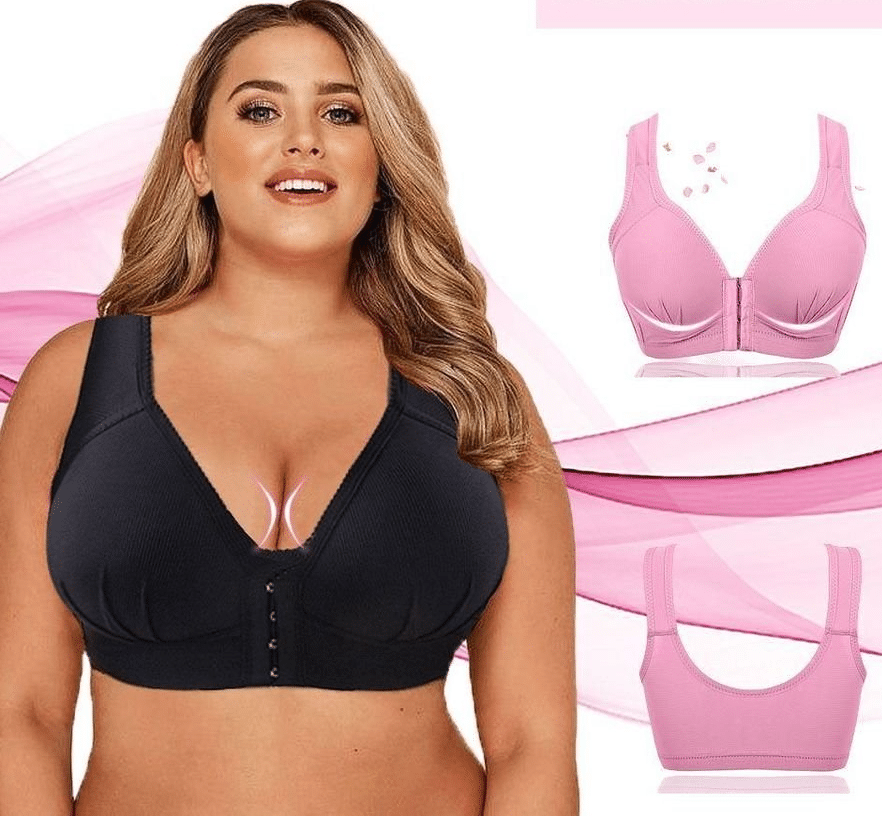 dianhelloya Bras for Women Lady Bra Push Up Front Closure Lace Wide  Shoulder Strap Solid Color Support Breast Seamless Sweat Absorption Plus  Size